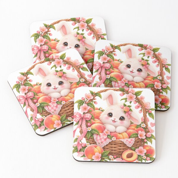 Item preview, Cute Bunny Peach Basket Illustration designed and sold by jgvisualarts.