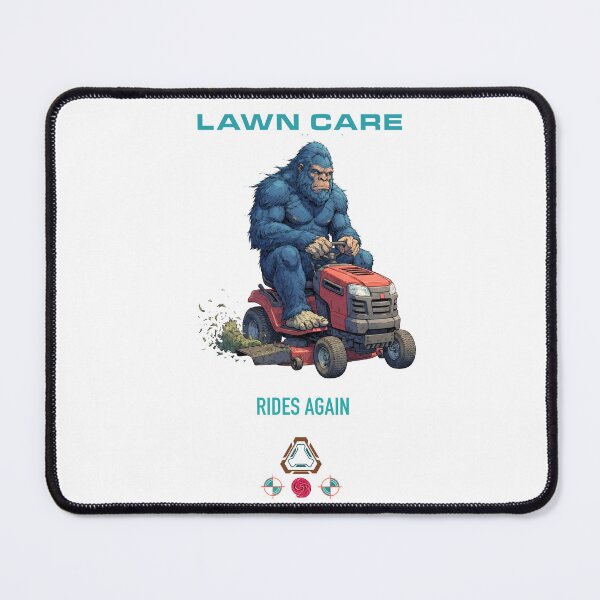 Item preview, Blue Bigfoot Mowing the Lawn Grass Cutting designed and sold by Whimsy Trail Co.