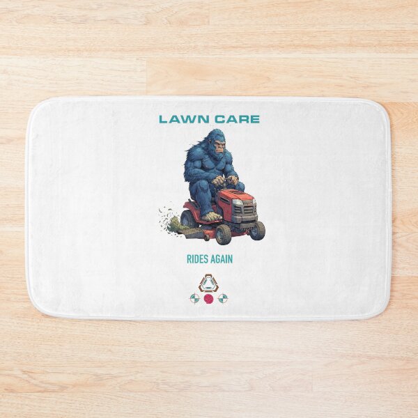 Item preview, Blue Bigfoot Mowing the Lawn Grass Cutting designed and sold by Whimsy Trail Co.