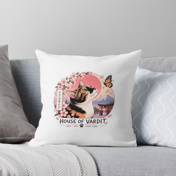 Item preview, House of Vardit – Japanese Sakura Calico Cat & Mount Fuji designed and sold by House of Vardit.