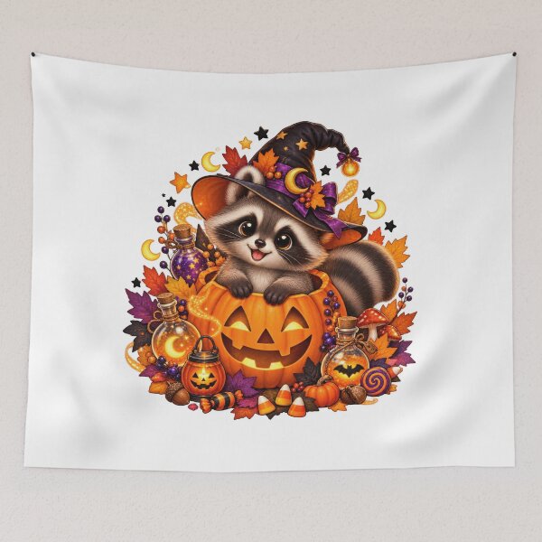 Item preview, Halloween Witch Raccoon Pumpkin Illustration designed and sold by jgvisualarts.