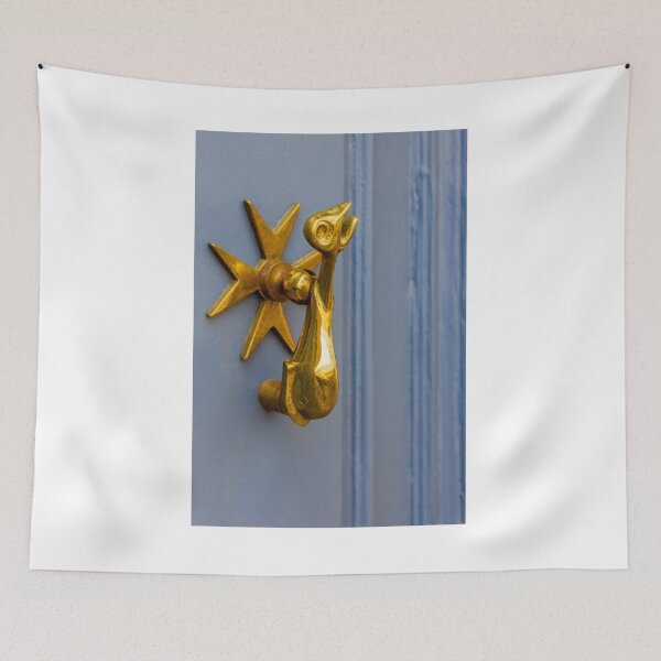 Item preview, Golden Door Handle With Star Backplate On Blue Wooden Door – Close Up Detail designed and sold by Nmallia.