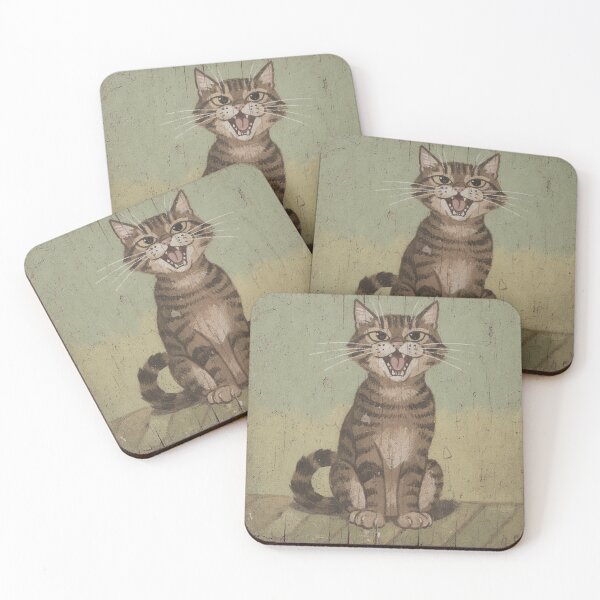 Item preview, Yawning Brown Tabby Folk Cat designed and sold by PictorialWhimsy.
