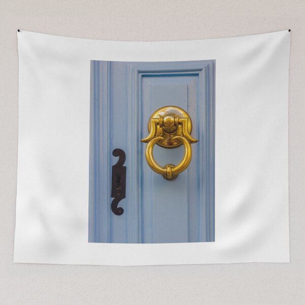 Item preview, Elegant Blue Door With Shiny Gold Knocker And Classic Black Door Number Plate designed and sold by Nmallia.
