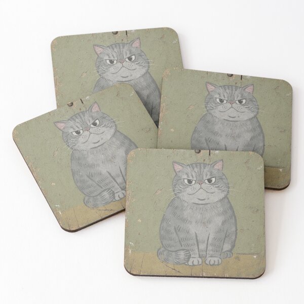 Aperçu de l'œuvre Chat gris à poil court aux yeux plissés créée et vendue par PictorialWhimsy.