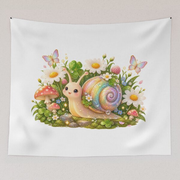 Item preview, Whimsical Rainbow Snail Garden Illustration designed and sold by jgvisualarts.