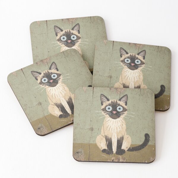 Item preview, Startled Siamese Folk Cat designed and sold by PictorialWhimsy.