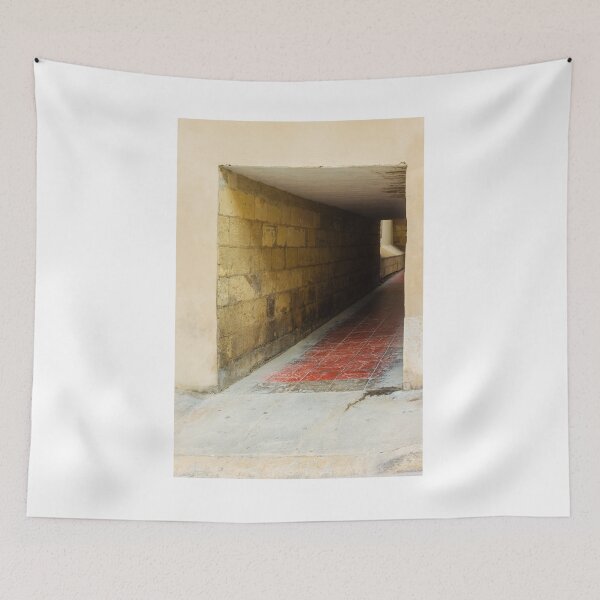 Item preview, Sunlit Archway Tunnel With Red Tile Floor and Stone Wall in Outdoor Corridor designed and sold by Nmallia.