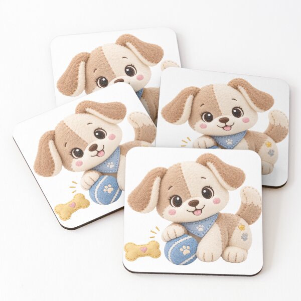Item preview, Cute Puppy with Bandana, Ball and Bone | Playful Kawaii Plush Design designed and sold by LazyDog7.