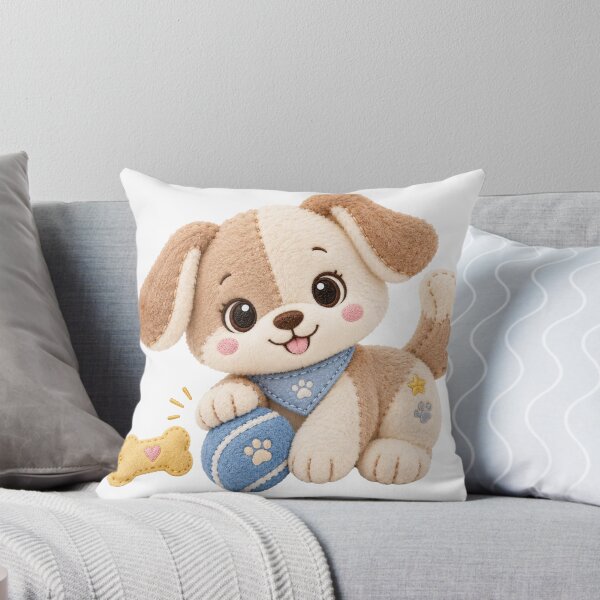 Item preview, Cute Puppy with Bandana, Ball and Bone | Playful Kawaii Plush Design designed and sold by LazyDog7.