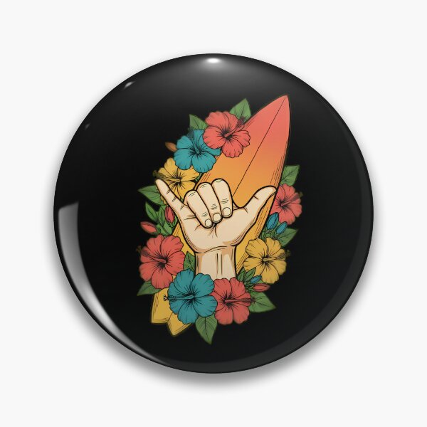 Item preview, Shaka Hand Sign With Surfboard Flowers designed and sold by Linework Studio.
