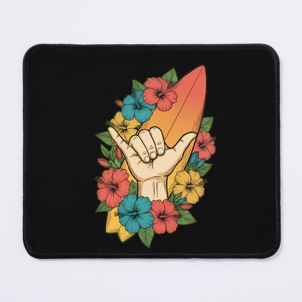 Item preview, Shaka Hand Sign With Surfboard Flowers designed and sold by Linework Studio.
