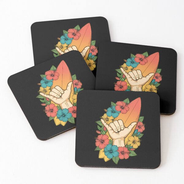 Item preview, Shaka Hand Sign With Surfboard Flowers designed and sold by Linework Studio.
