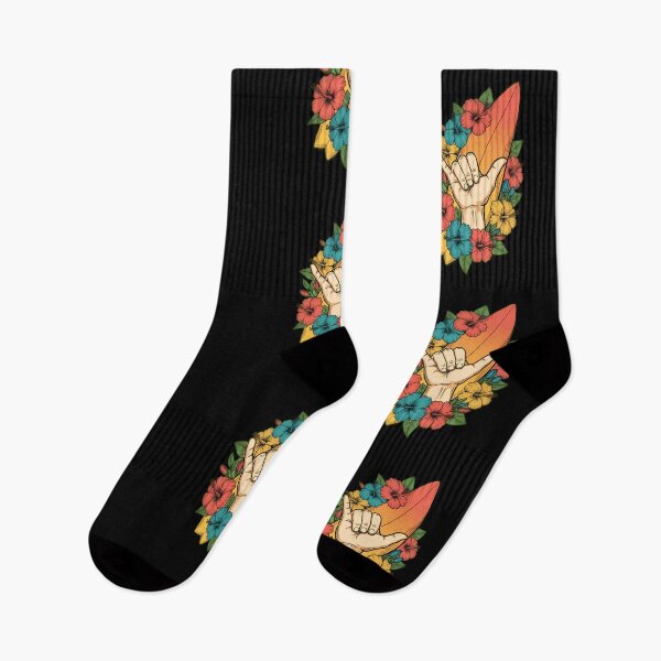 Item preview, Shaka Hand Sign With Surfboard Flowers designed and sold by Linework Studio.