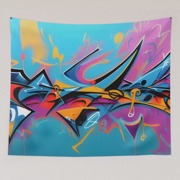 Item preview, Cerulean Blue & Scarlet Wildstyle - Orchid Street Art Mural | 044 designed and sold by City Graffix Design Co..