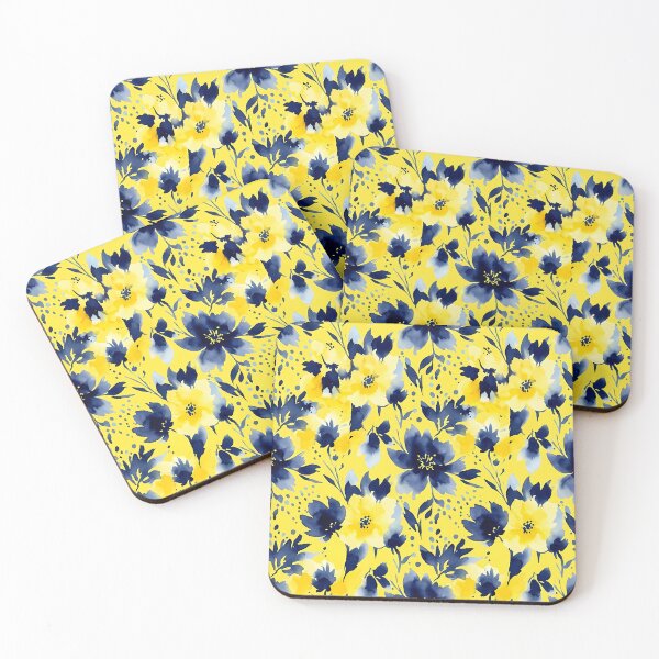 Item preview, Vibrant Yellow and Navy Watercolor Floral Pattern designed and sold by zenjiinspired.
