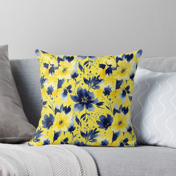 Item preview, Vibrant Yellow and Navy Watercolor Floral Pattern designed and sold by zenjiinspired.