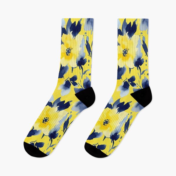 Item preview, Vibrant Yellow and Navy Watercolor Floral Pattern designed and sold by zenjiinspired.