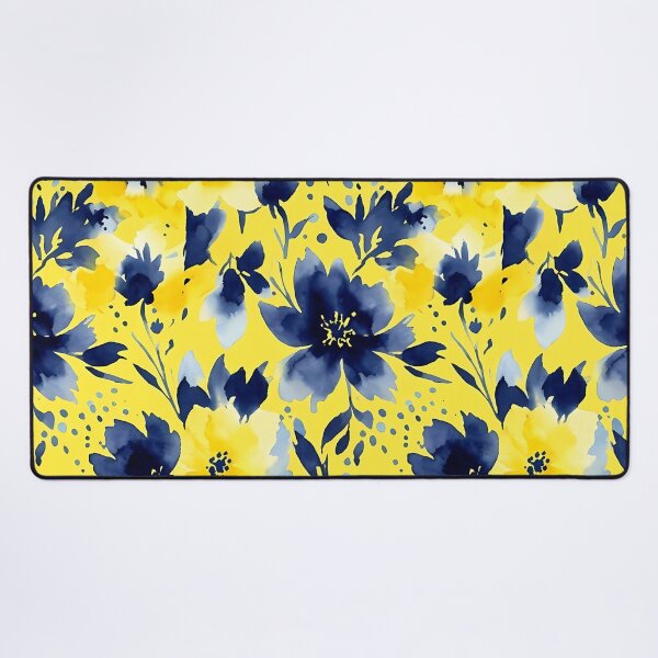 Item preview, Vibrant Yellow and Navy Watercolor Floral Pattern designed and sold by zenjiinspired.