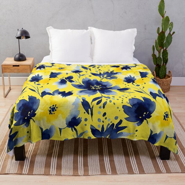 Item preview, Vibrant Yellow and Navy Watercolor Floral Pattern designed and sold by zenjiinspired.