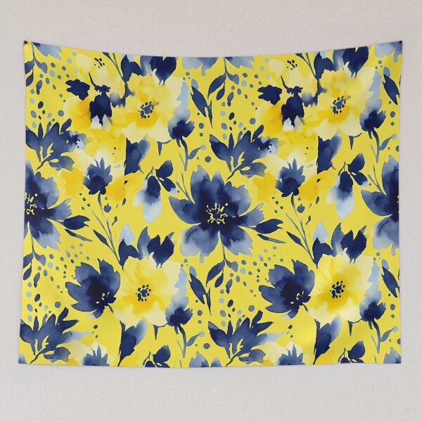 Item preview, Vibrant Yellow and Navy Watercolor Floral Pattern designed and sold by zenjiinspired.