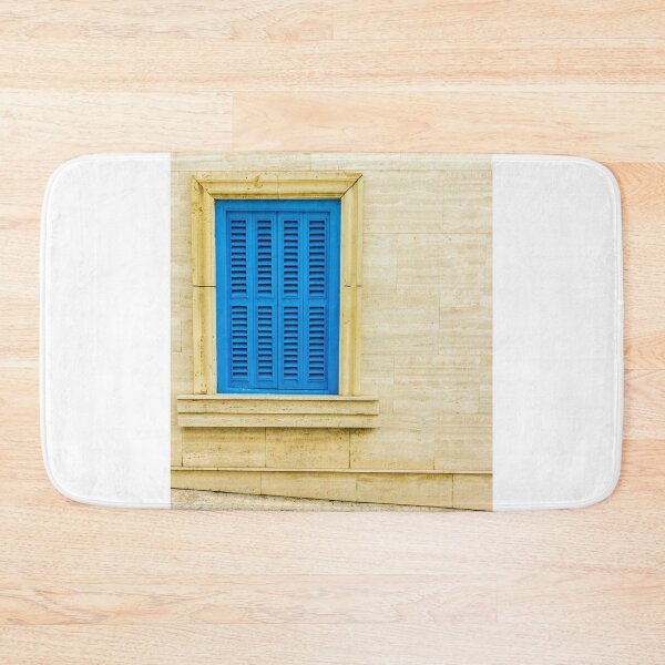 Item preview, Bright Blue Window Shutters Set in Beige Stone Wall with Frame and Sill designed and sold by Nmallia.