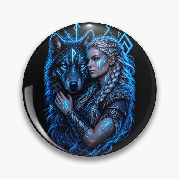 Item preview, Viking shieldmaiden with wolf – Norse rune magic graphic designed and sold by Noventra112.