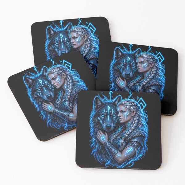 Item preview, Viking shieldmaiden with wolf – Norse rune magic graphic designed and sold by Noventra112.