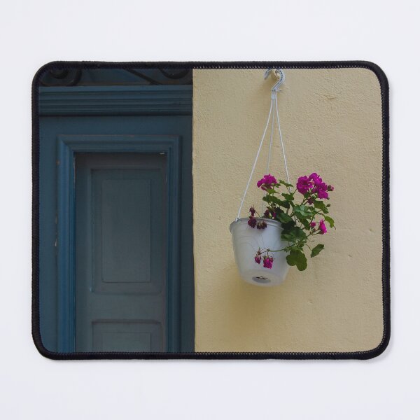 Item preview, Hanging Flower Pot by Blue Door Against Yellow Wall: Colorful Outdoor Decor Scene designed and sold by Nmallia.