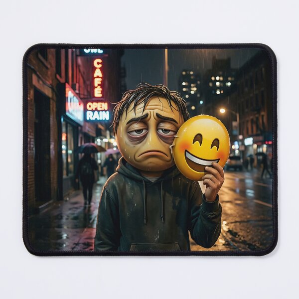 Item preview, Hiding Sadness Behind Smile Mask Rain City Portrait designed and sold by Michaelragheb.