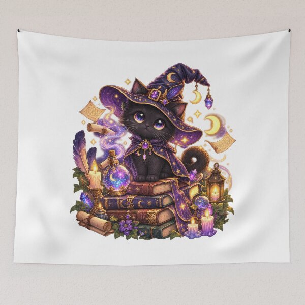 Item preview, Mystical Black Cat Wizard Witch designed and sold by jgvisualarts.