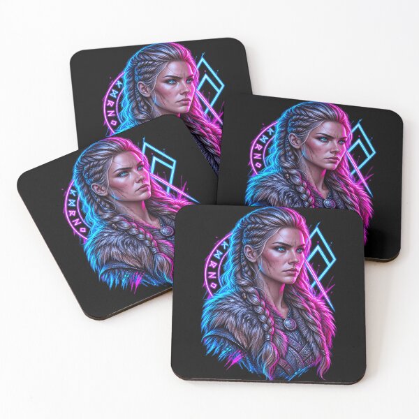 Item preview, Neon Viking Shieldmaiden – Norse Mythology Synthwave Graphics designed and sold by Noventra112.