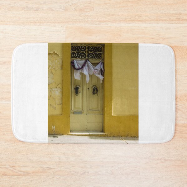 Item preview, Bright Yellow Facade With Old Double Door, Torn Paper, and Festive Garland designed and sold by Nmallia.