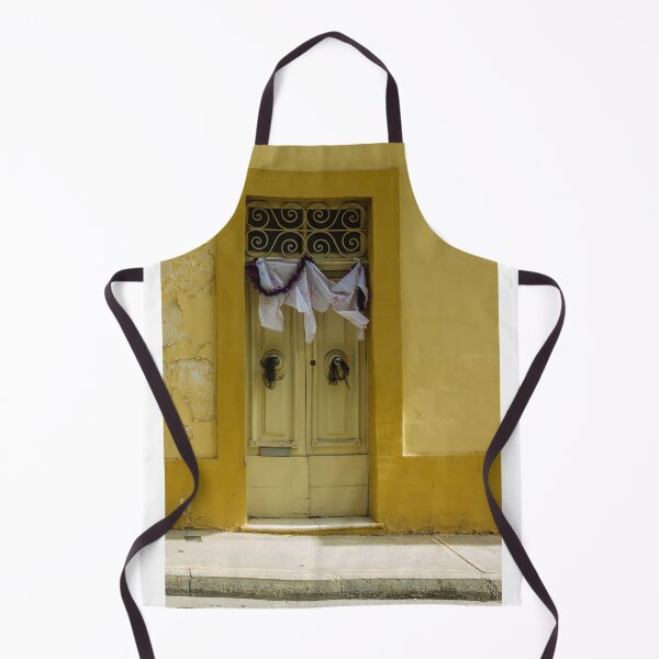 Item preview, Bright Yellow Facade With Old Double Door, Torn Paper, and Festive Garland designed and sold by Nmallia.