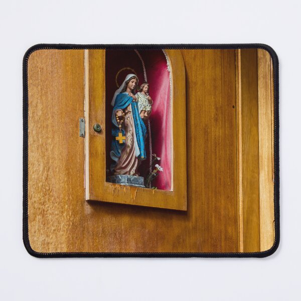 Item preview, Religious Statue of Mary and Baby Jesus in a Wooden Shrine Cabinet for Devotional Display designed and sold by Nmallia.