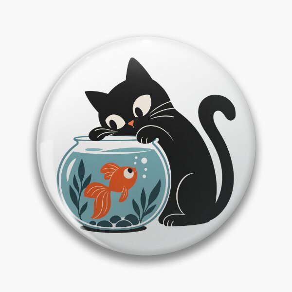 Item preview, Curious Black Cat and Goldfish – Playful Fishbowl Illustration designed and sold by zzz888.
