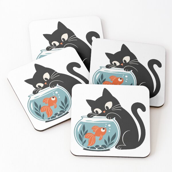 Item preview, Curious Black Cat and Goldfish – Playful Fishbowl Illustration designed and sold by zzz888.