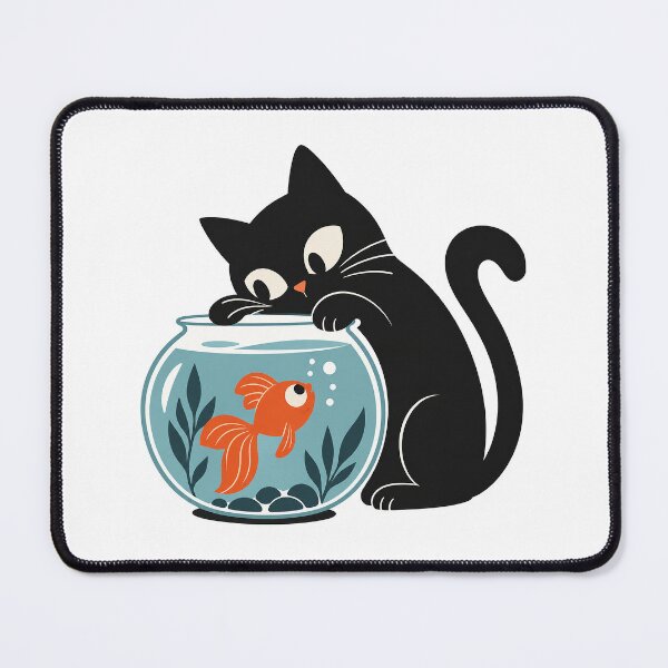 Item preview, Curious Black Cat and Goldfish – Playful Fishbowl Illustration designed and sold by zzz888.