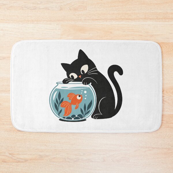 Item preview, Curious Black Cat and Goldfish – Playful Fishbowl Illustration designed and sold by zzz888.