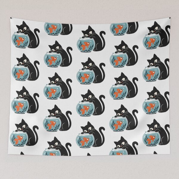 Item preview, Curious Black Cat and Goldfish – Playful Fishbowl Illustration designed and sold by zzz888.
