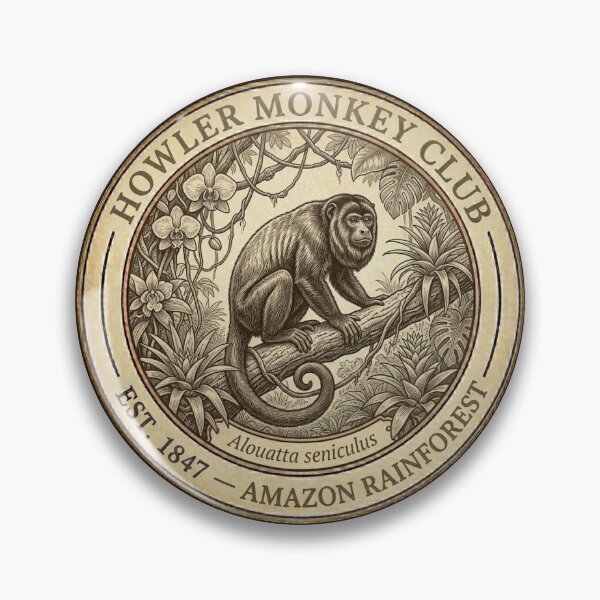 Item preview, Howler Monkey Club Amazon Rainforest Vintage Badge designed and sold by CalmCapy Co.