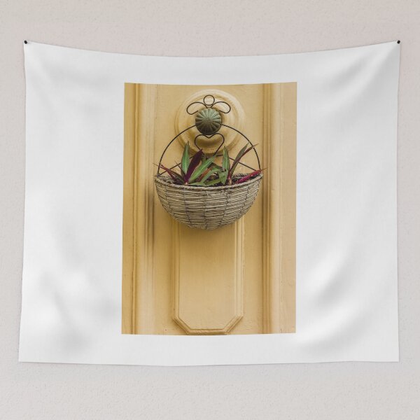 Item preview, Decorative Wicker Plant Basket Wall Mounted on Yellow Door with Green and Purple Leaves for Home Décor designed and sold by Nmallia.