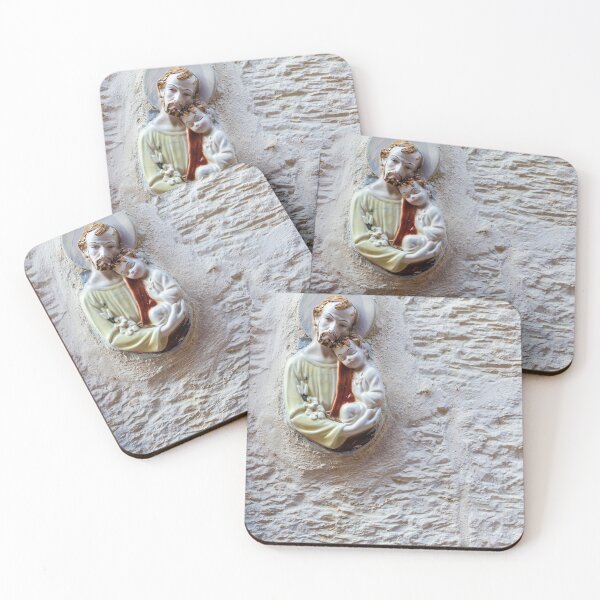 Item preview, Religious Wall Sculpture Of Father And Child Saint Statue Mounted On White Stone Wall Decor designed and sold by Nmallia.