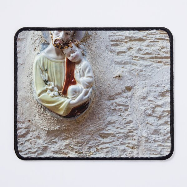 Item preview, Religious Wall Sculpture Of Father And Child Saint Statue Mounted On White Stone Wall Decor designed and sold by Nmallia.