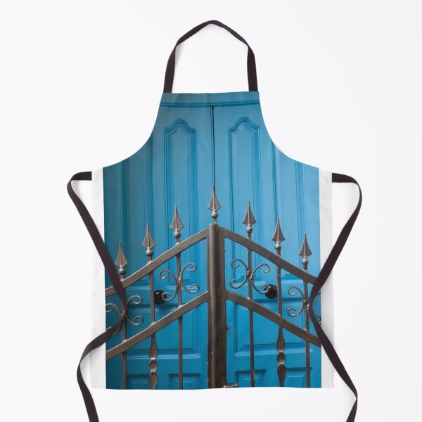 Item preview, Bold Blue Doors Behind Ornate Black Iron Fence Create Striking Street Scene designed and sold by Nmallia.