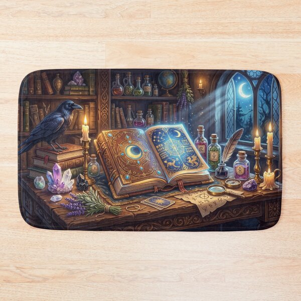 Item preview, Moonlit Alchemist Desk | Celestial Grimoire, Raven, and Crystals designed and sold by SebastianSpace.