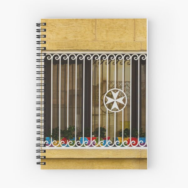 Item preview, Yellow Building Window With Decorative White Iron Grille, Star Emblem, And Colorful Flower Pots designed and sold by Nmallia.