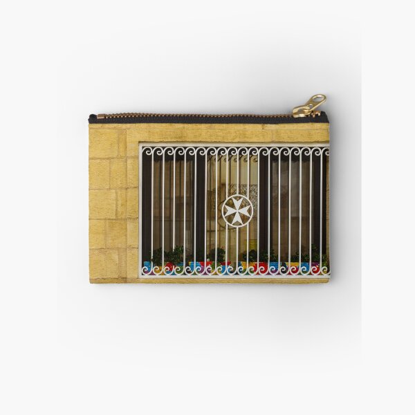 Item preview, Yellow Building Window With Decorative White Iron Grille, Star Emblem, And Colorful Flower Pots designed and sold by Nmallia.