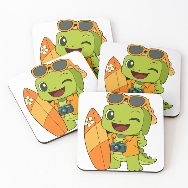 Item preview, Dinosaur cartoon holding surfboard designed and sold by merona-design.