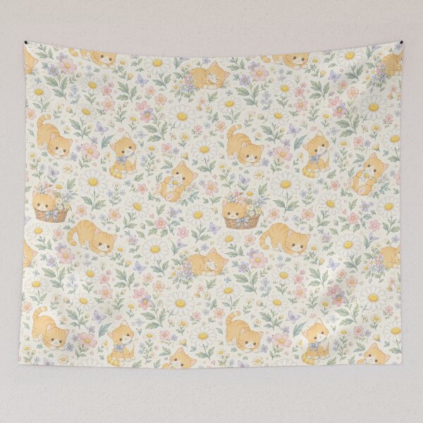 Item preview, Cute Orange Cat in Daisy Garden Watercolor Pattern designed and sold by Skyrocketz.